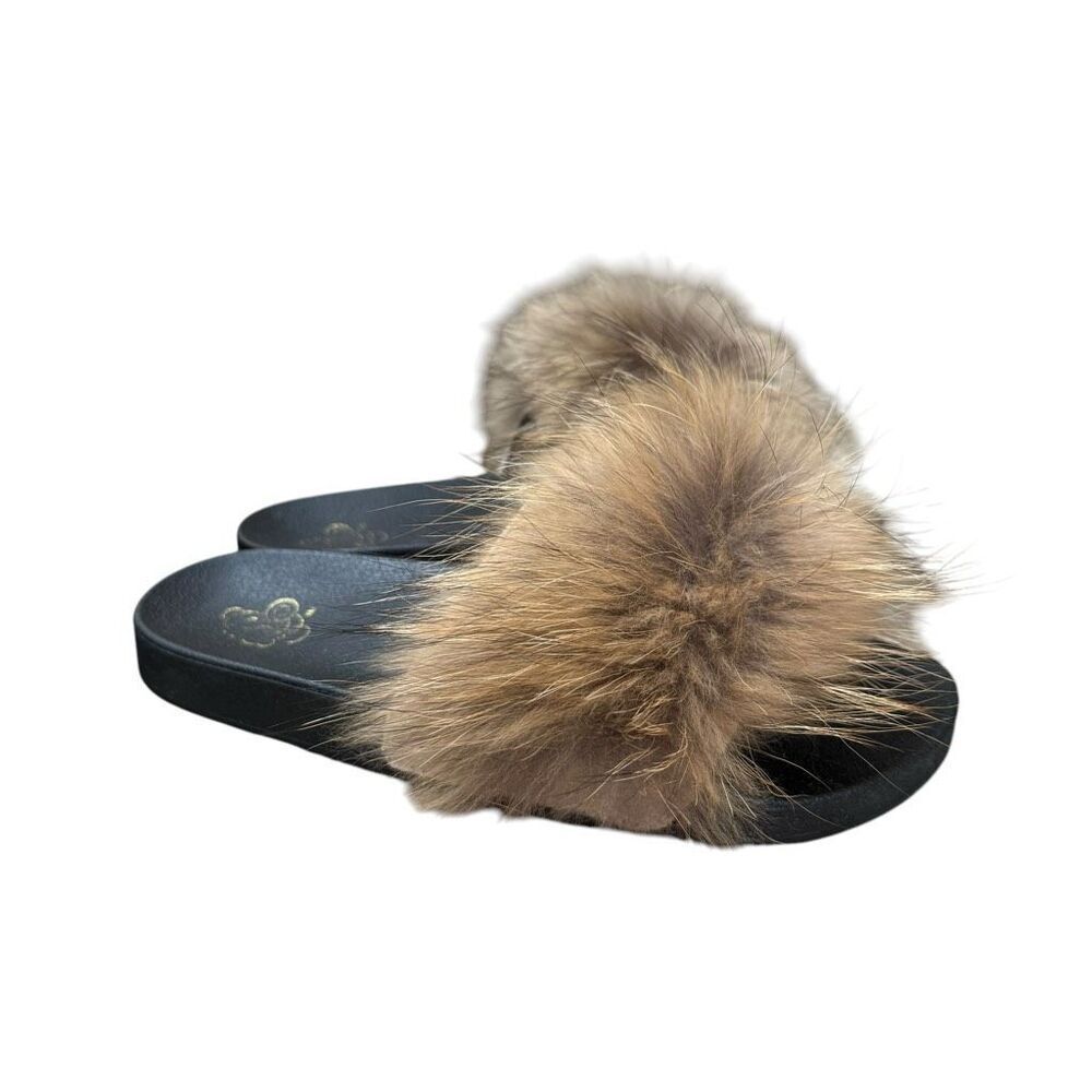 SLIP ON open toe real fur slides sandal Woman Size 10
